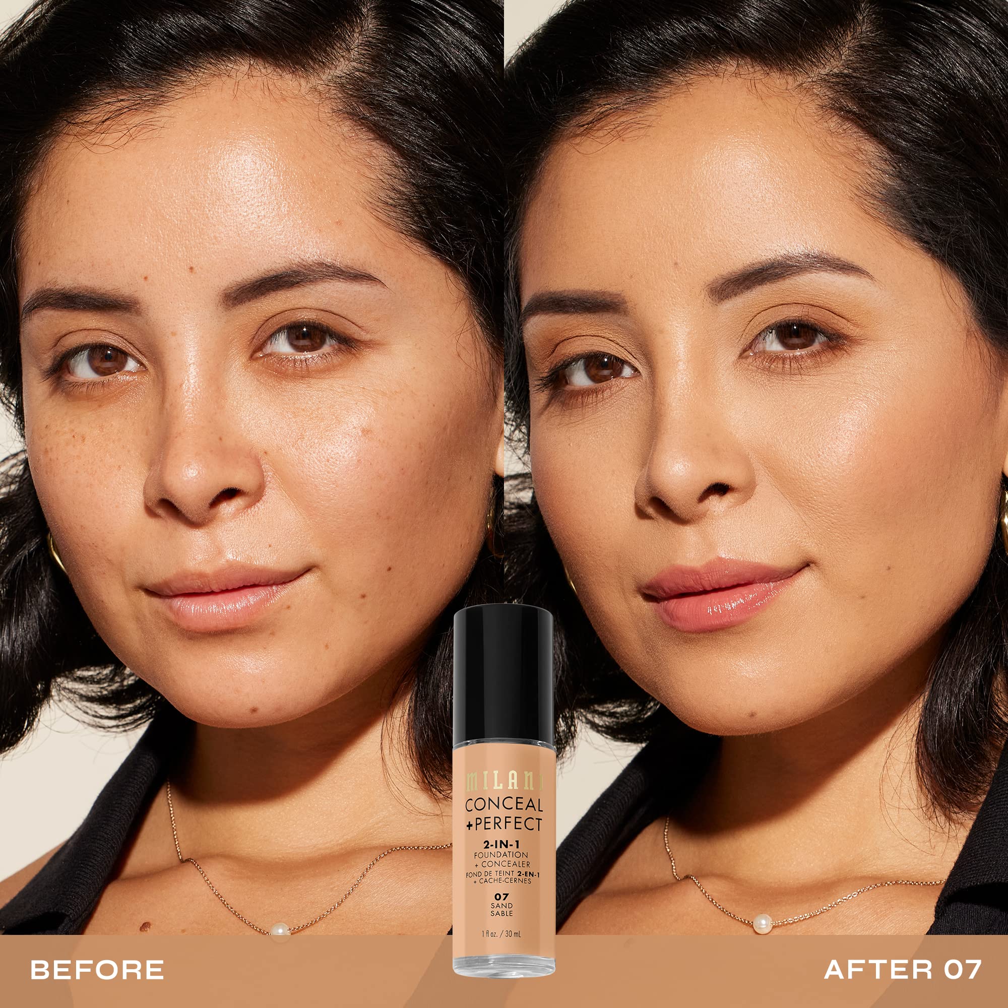 Aplicación con esponja de Milani Conceal + Perfect, acabado suave