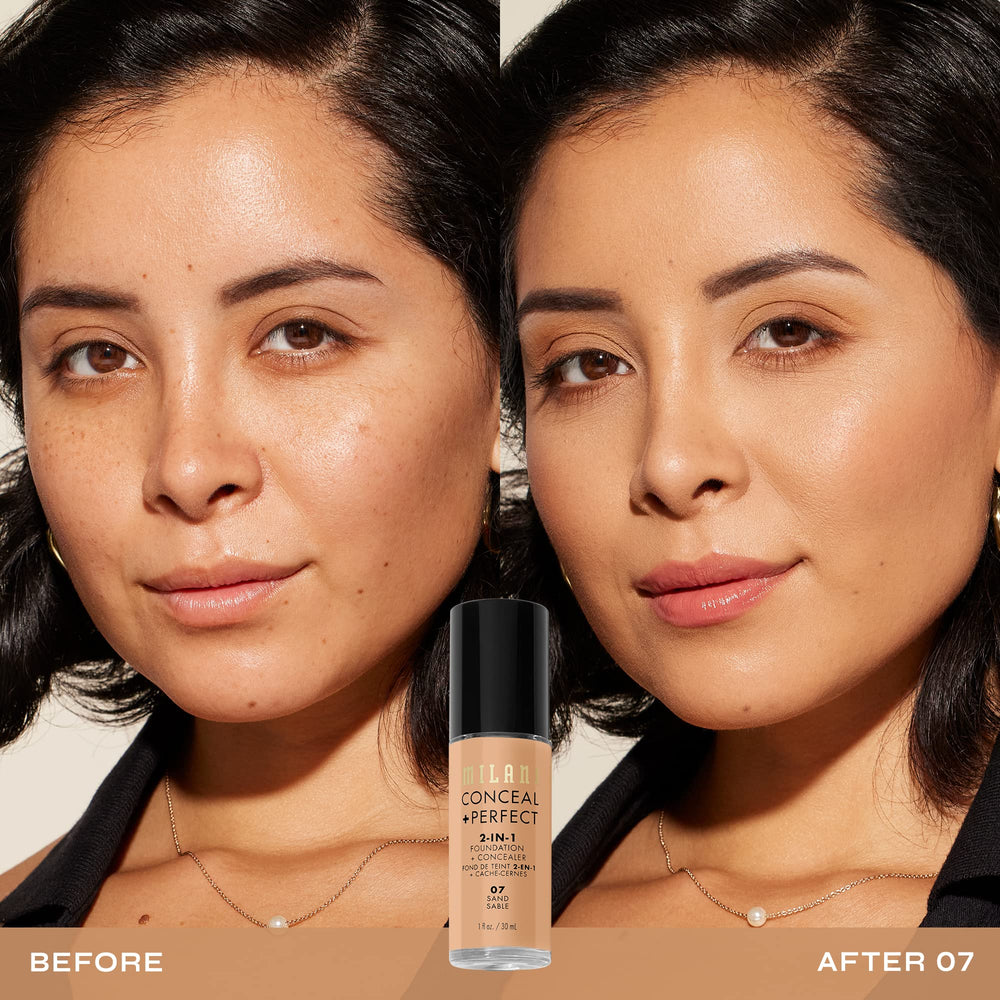 Aplicación con esponja de Milani Conceal + Perfect, acabado suave