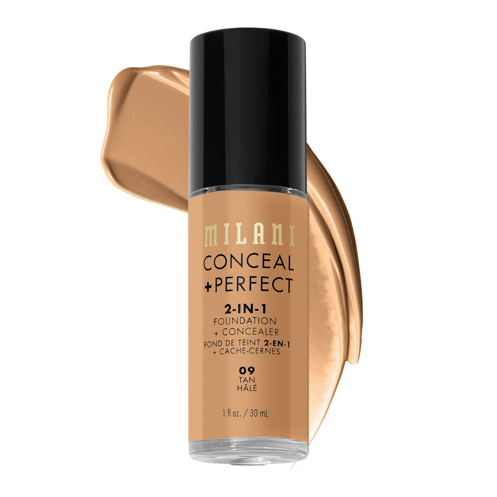 Milani Conceal + Perfect fundación-corrector tan para tono uniforme y cobertura natural.