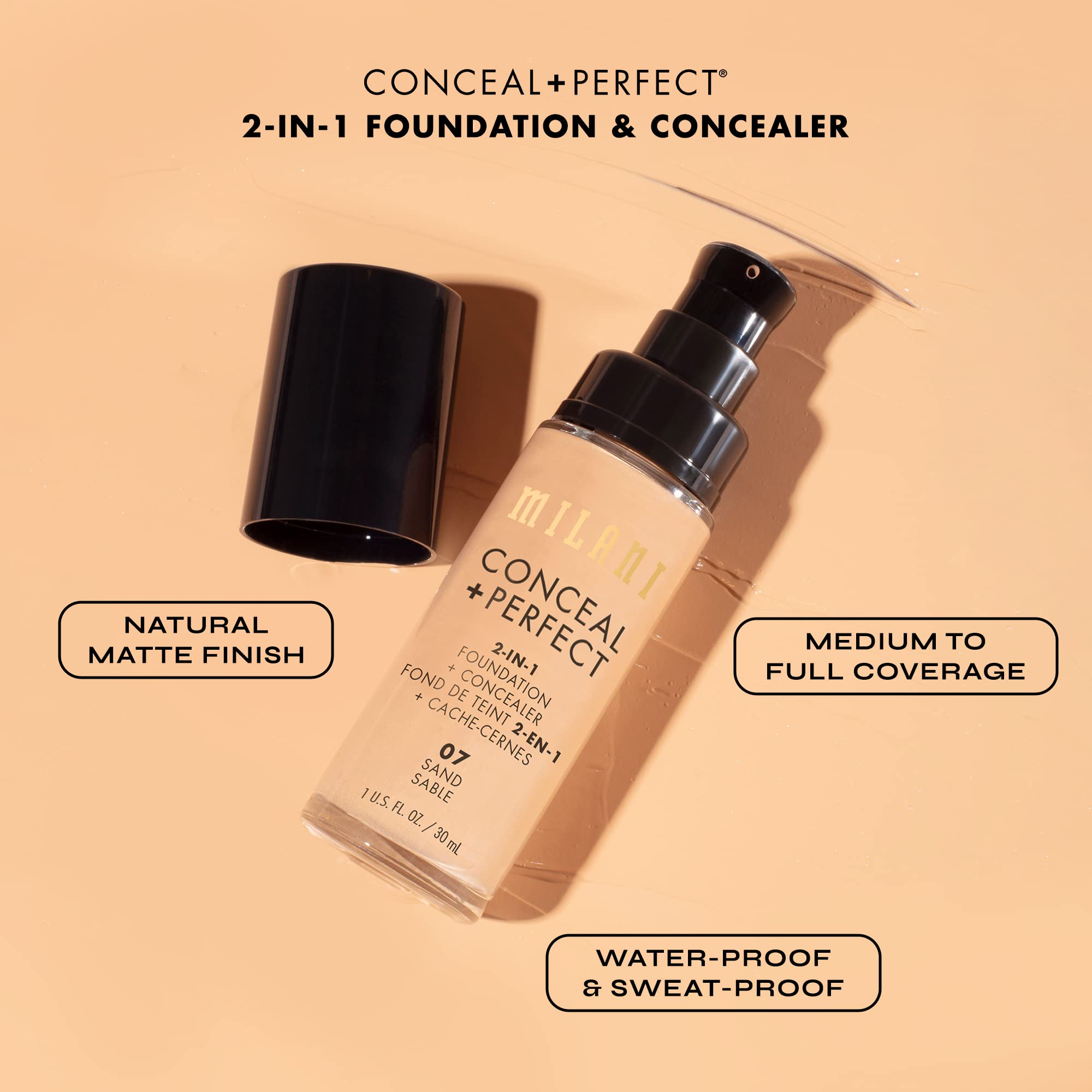 Milani Conceal + Perfect long-wear formula maintains color all day.