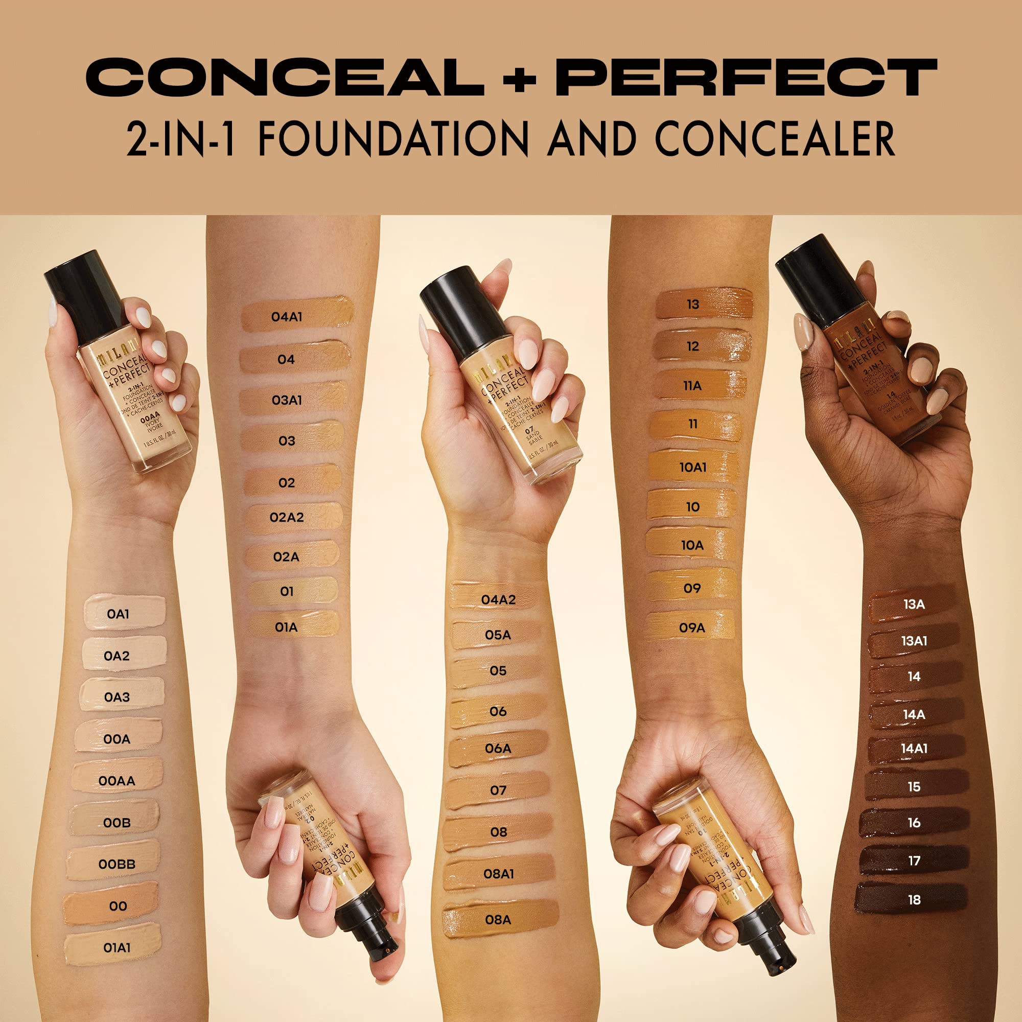 Milani Conceal + Perfect porcelain on skin displays an even finish and comfortable feel.