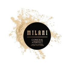 Milani Conceal + Perfect Banana powder compact open for talc-free setting and touch-ups.