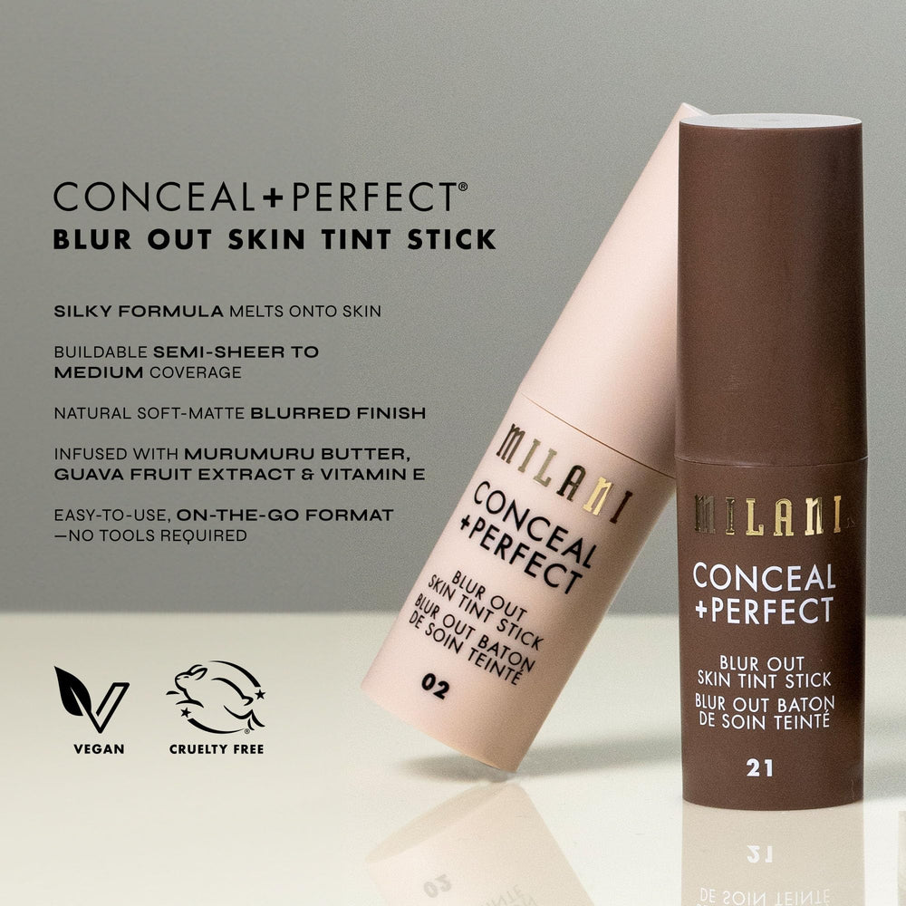 Milani Conceal + Perfect Skin Tint Stick 25-shade range swatches.