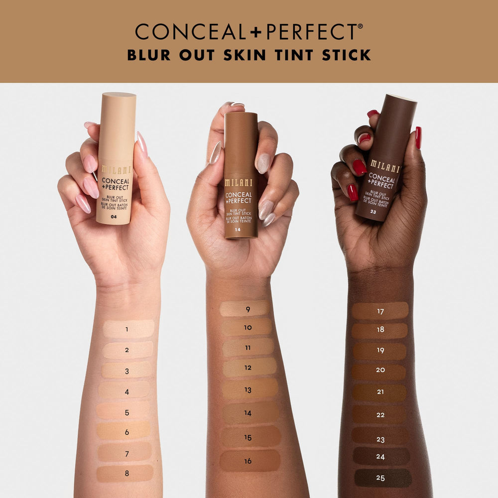 Milani Conceal + Perfect Skin Tint Stick buildable-coverage swatch on skin.