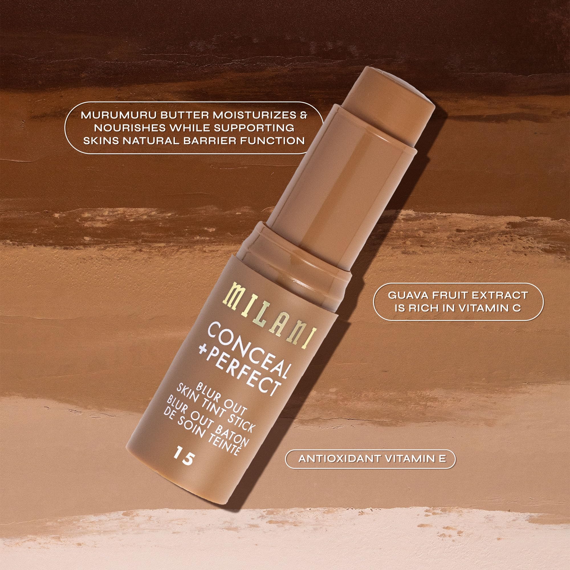 Milani Conceal + Perfect Skin Tint Stick second-skin finish on model.