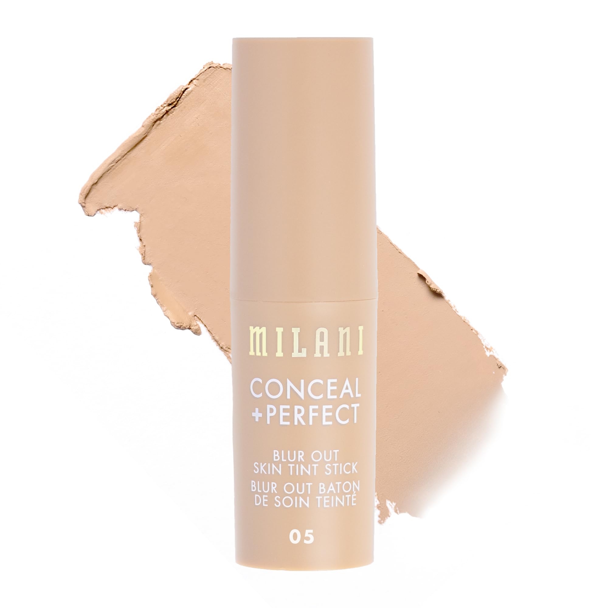 Milani Conceal + Perfect Skin Tint Stick texture closeup shows a silky blur for softer skin.