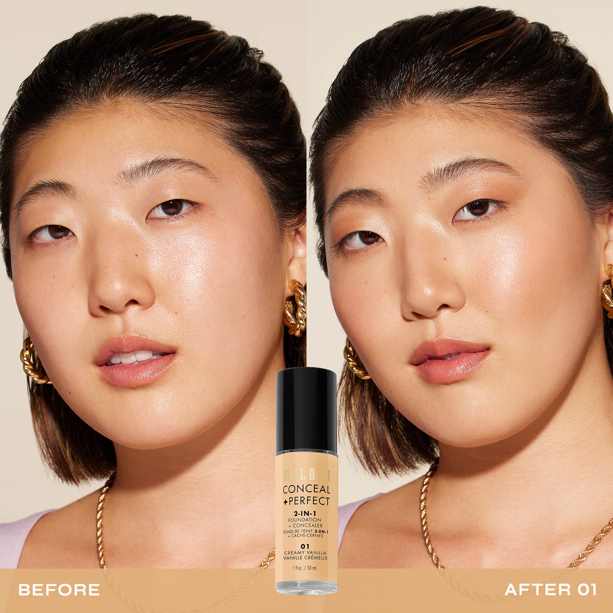 Milani Conceal + Perfect under-eye application shows targeted concealment.