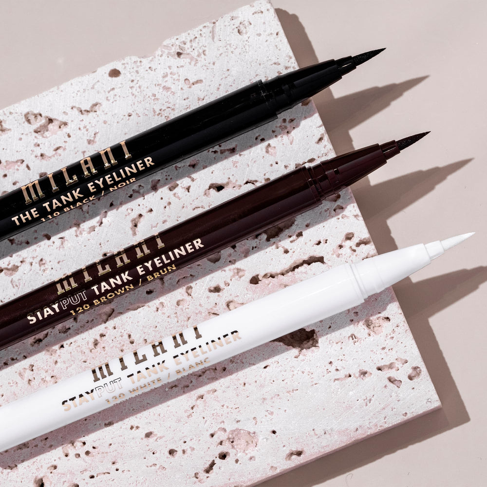Prueba de color en ojos con Milani The Tank en tono blanco 130.