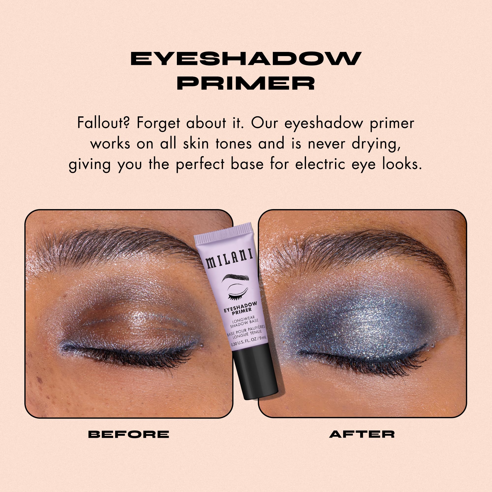 Milani Eyeshadow Primer vegan cruelty-free formula in handy pack.