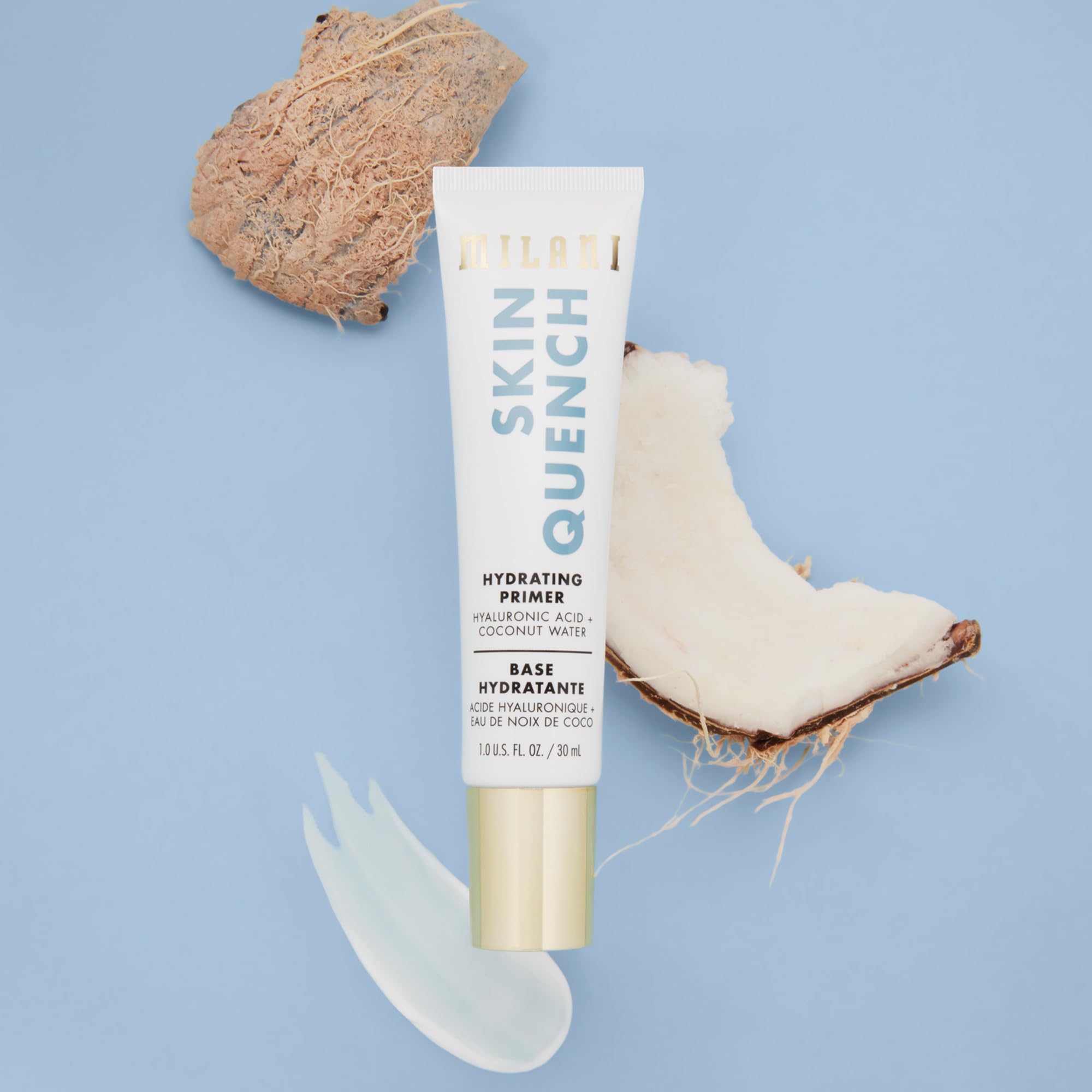 Milani Face Primer hyaluronic-acid-drops delivers hydration for easier blending.