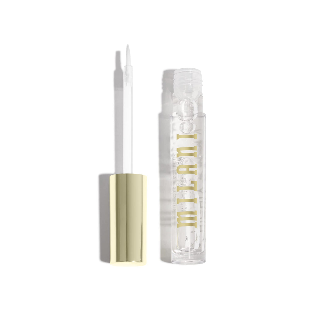 Milani lash-brow-serum bottle closeup showing fuller lashes and brows.