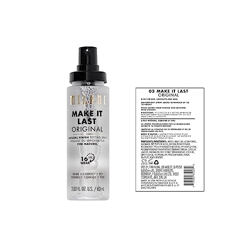 Milani Make It Last original spray mist demonstrates long-lasting hold up to 16 hours