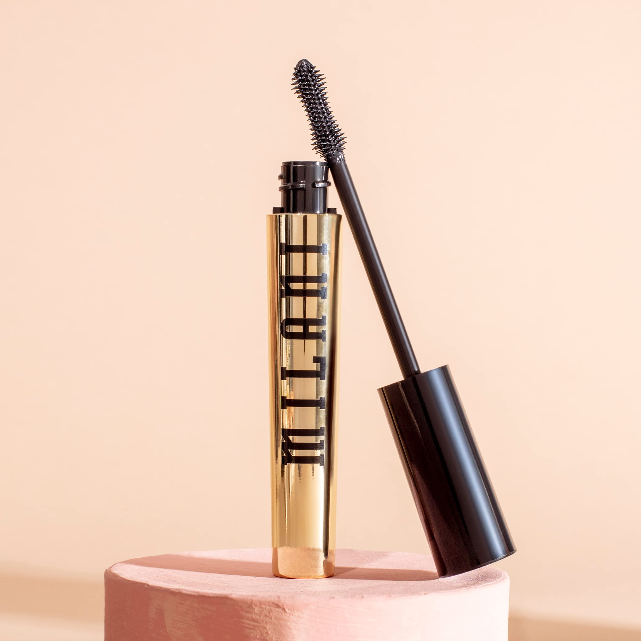 Milani Mascara 24HR wear swatch showing long-lasting black color.
