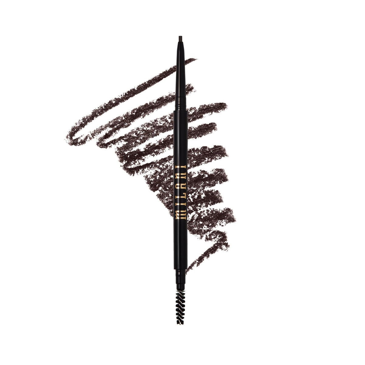 Milani Precision Brow Pencil Ebony closeup shows natural hair-like strokes for defined brows