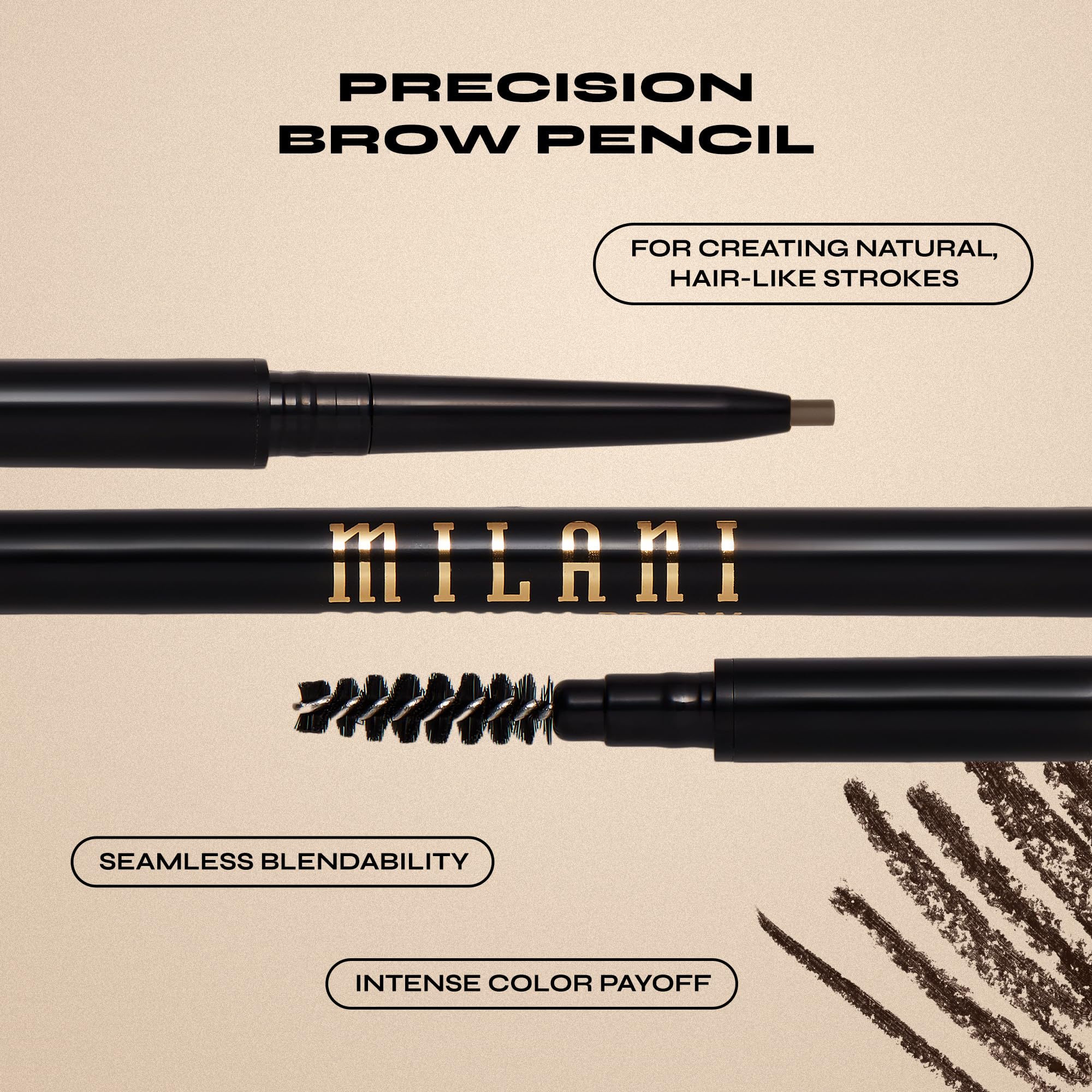 Milani Precision Brow Pencil Ebony on brows showing defined, natural look all day