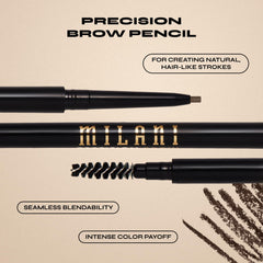 Milani Precision Brow Pencil Ebony on brows showing defined, natural look all day