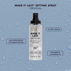 Milani setting spray application angle illustrates long wear without creasing.