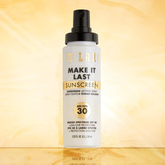 Milani Sunscreen Setting Spray close-up showing vegan cruelty-free formula