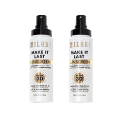 Milani Sunscreen Setting Spray bottle front view with SPF 30 protection