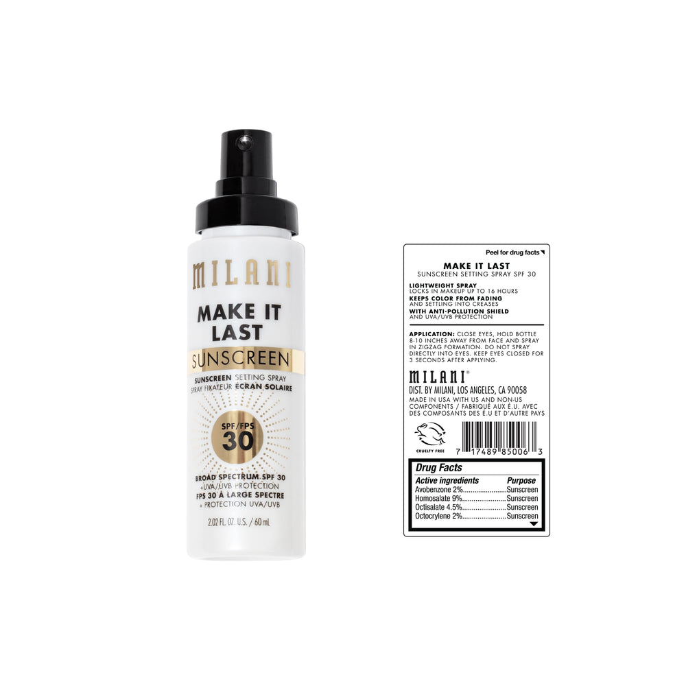 Milani Sunscreen Setting Spray mist released from a distance for even coverage