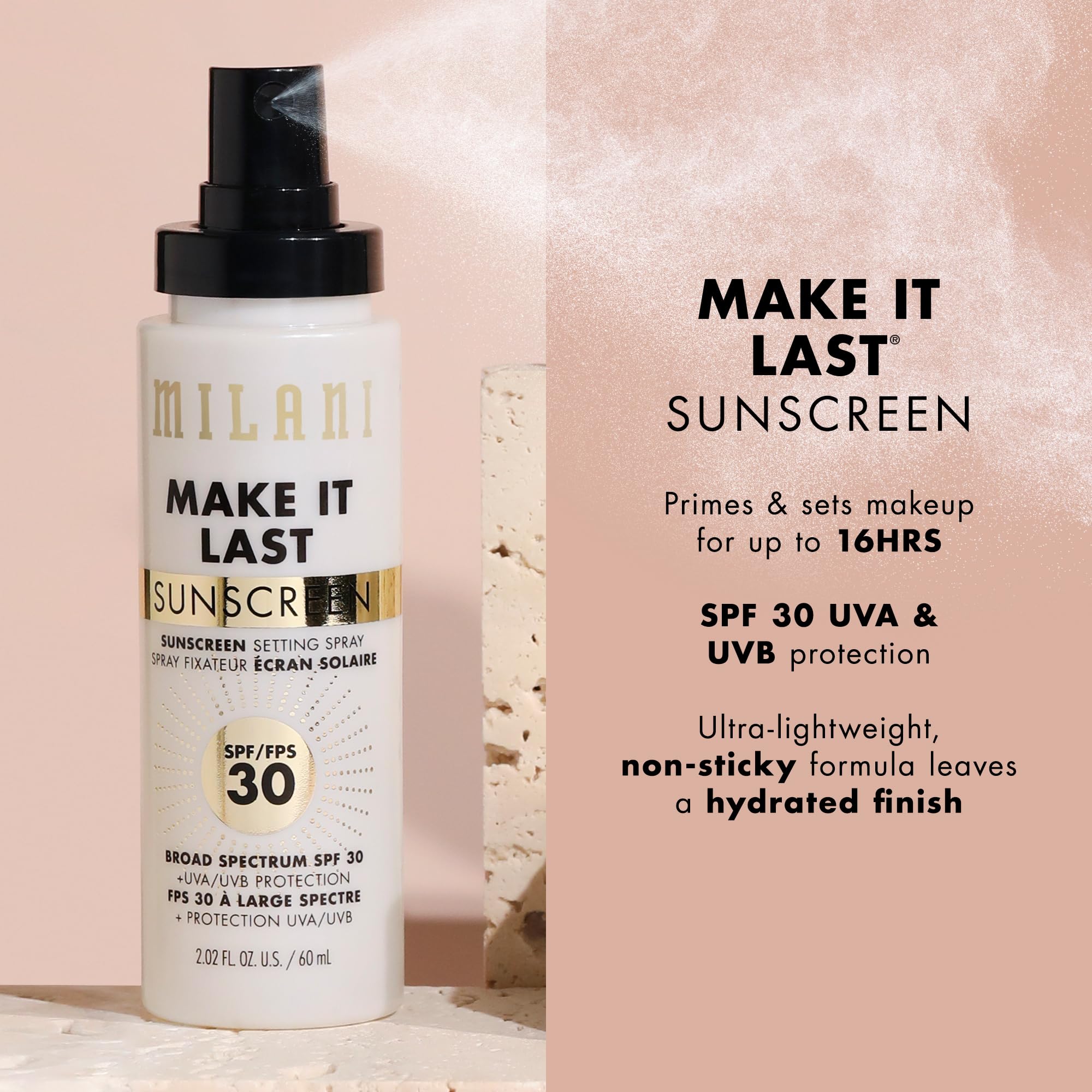 Milani Sunscreen Setting Spray misting for long-wear makeup and protection