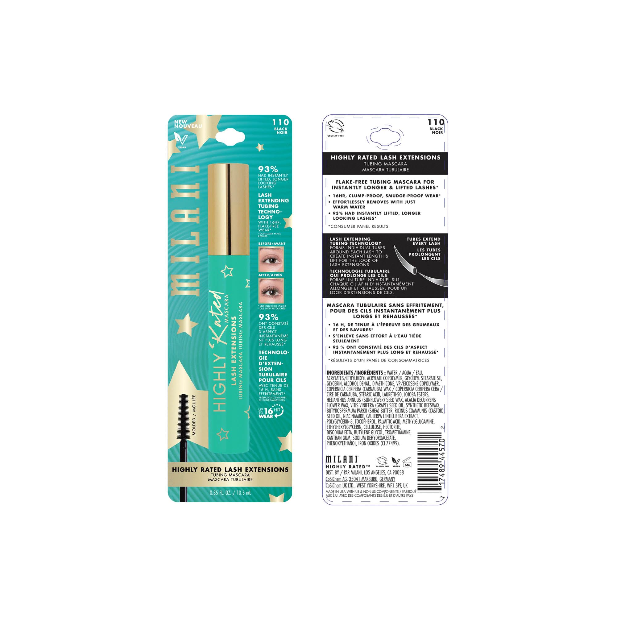 Milani Tubing Mascara 16-hour wear test demonstrating lasting lift