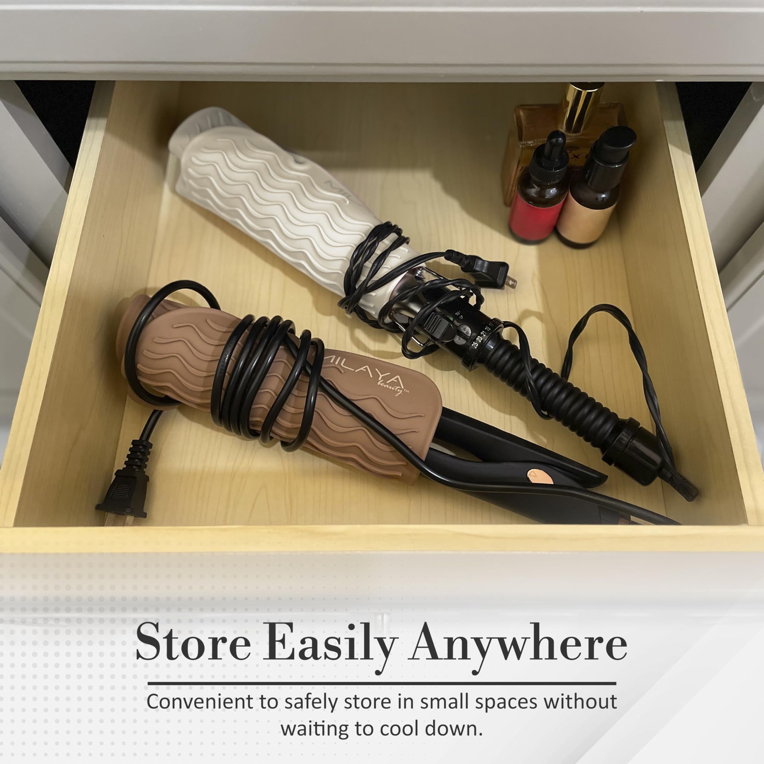 Milaya Beauty drawer-storage mat neatly stored in a drawer