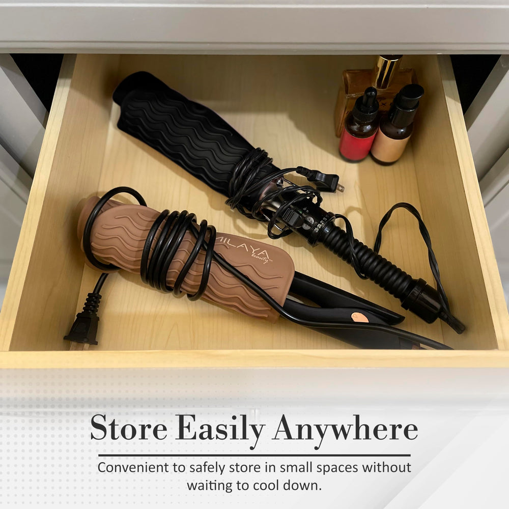 Milaya Beauty flat-iron-holder-mat creates a safe, organized workspace.