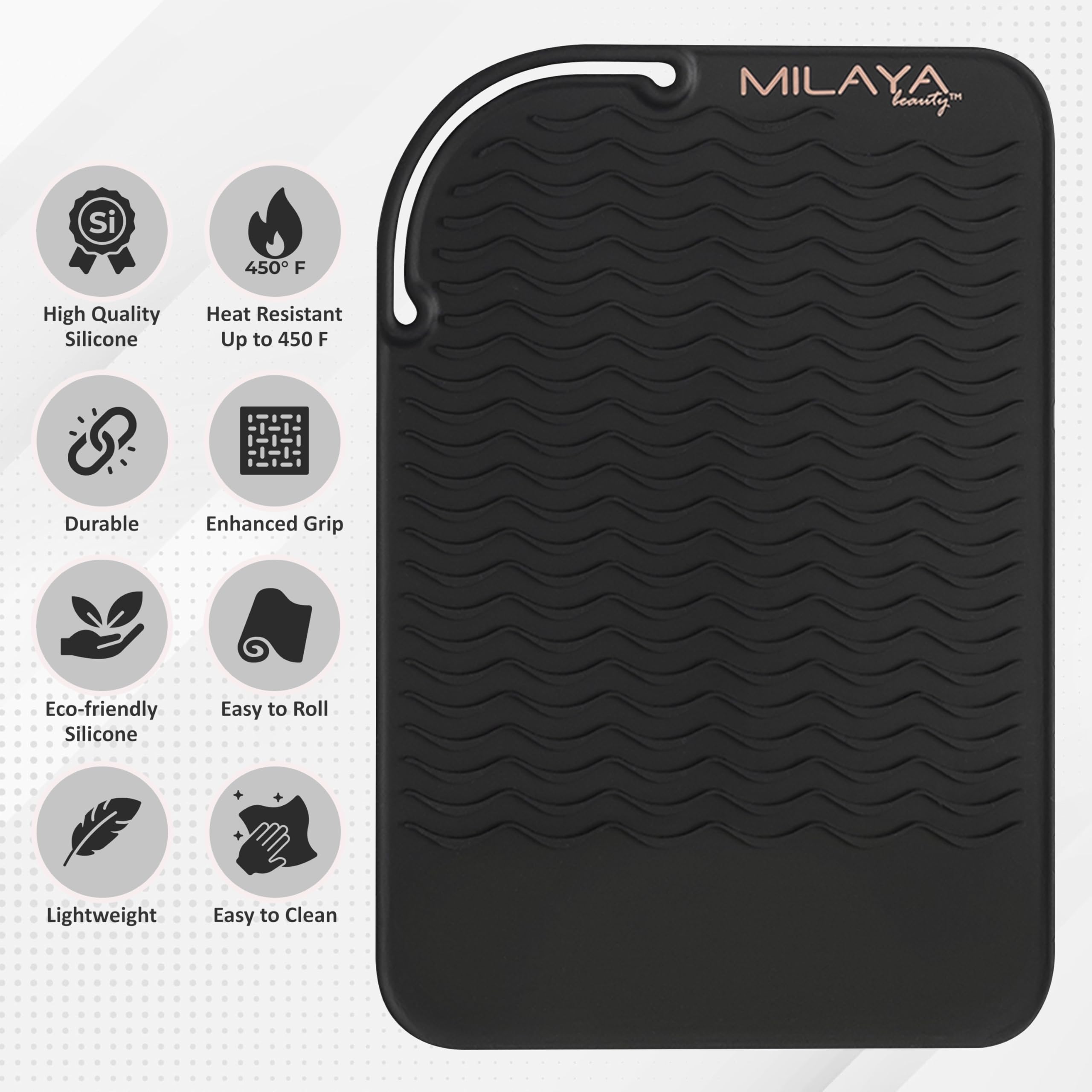 Milaya Beauty large-vanity-mat-7-5x11 offers space for multiple tools.