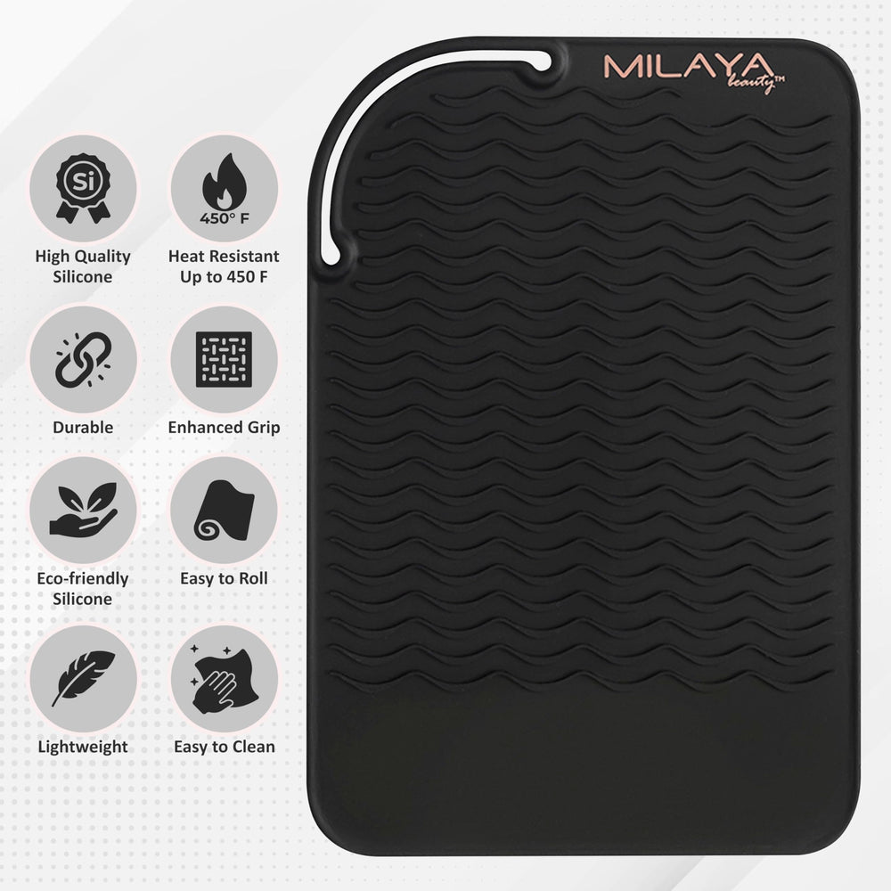 Milaya Beauty large-vanity-mat-7-5x11 offers space for multiple tools.