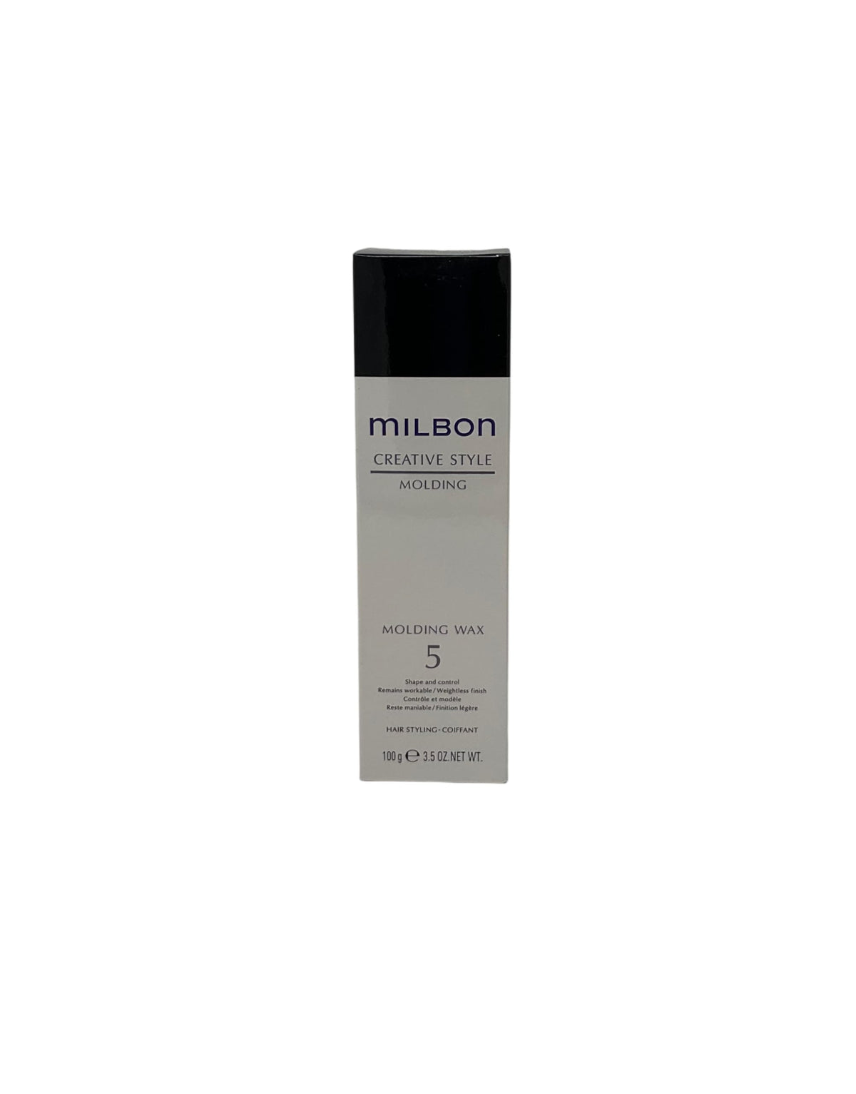 Milbon Creative Style Molding Wax #5 jar closeup highlights flexible hold.