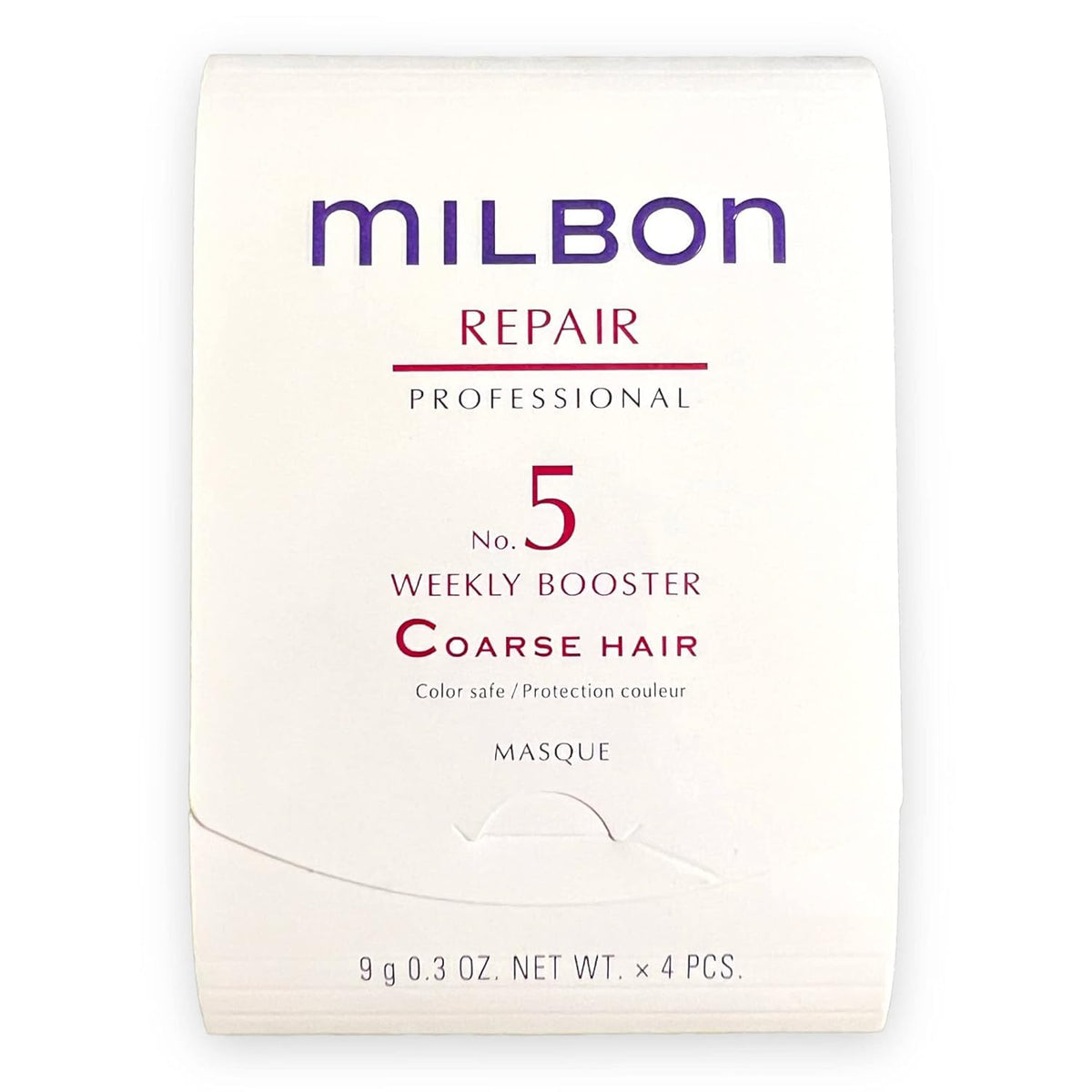 Milbon Repair No.5 Weekly Booster bottle highlights deep conditioning for coarse, dry hair