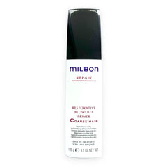 Milbon Repair Restorative Blowout Primer bottle focusing on heat protection and smoothing for coarse hair