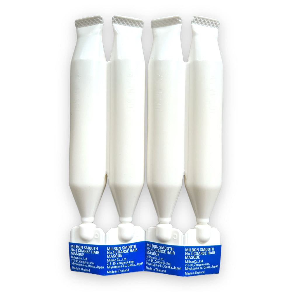 Milbon Smooth No. 4 booster application demonstrating weekly conditioning for coarse hair