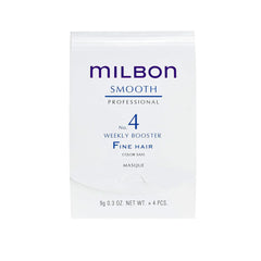 Milbon Smooth No.4 Weekly Booster bottle demonstrates targeted nourishment for fine hair and smoother texture