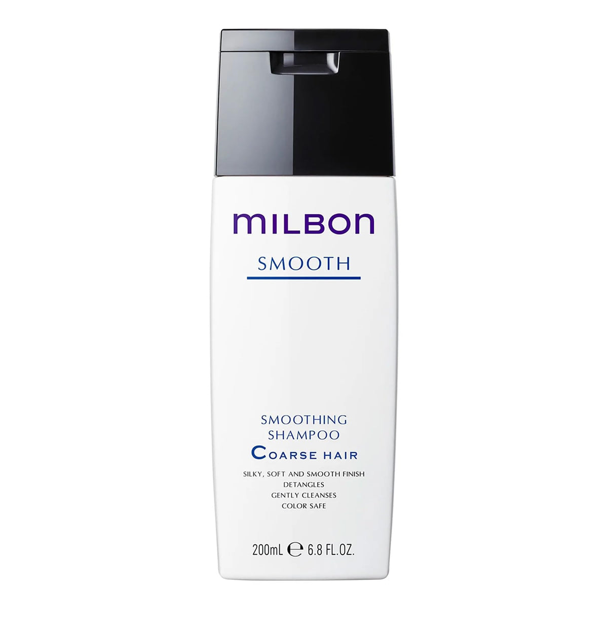 Milbon Smooth Smoothing Shampoo bottle for coarse hair; detangles and refreshes strands.