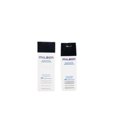 Milbon Smoothing Shampoo bottle close-up for sleek frizz control and hydration.