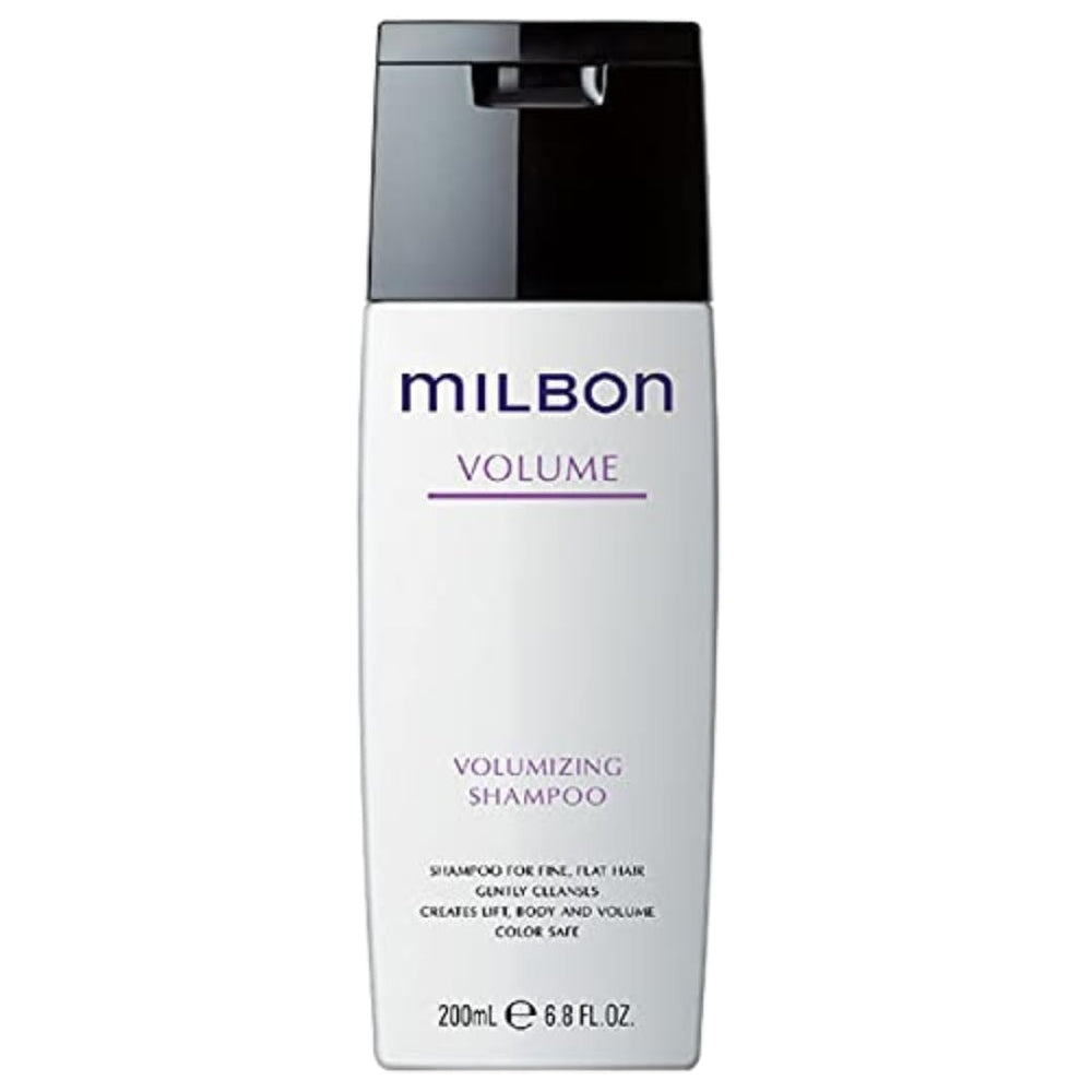 Milbon Volumizing Shampoo bottle with lifted roots for fuller hair.