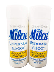 Milcu deodorant powder bottle close-up highlighting long-lasting freshness.