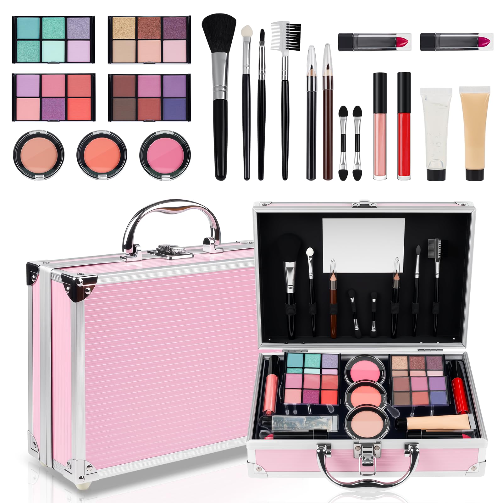 Mileonaim makeup kit teens compact travel case enables on-the-go touch-ups.