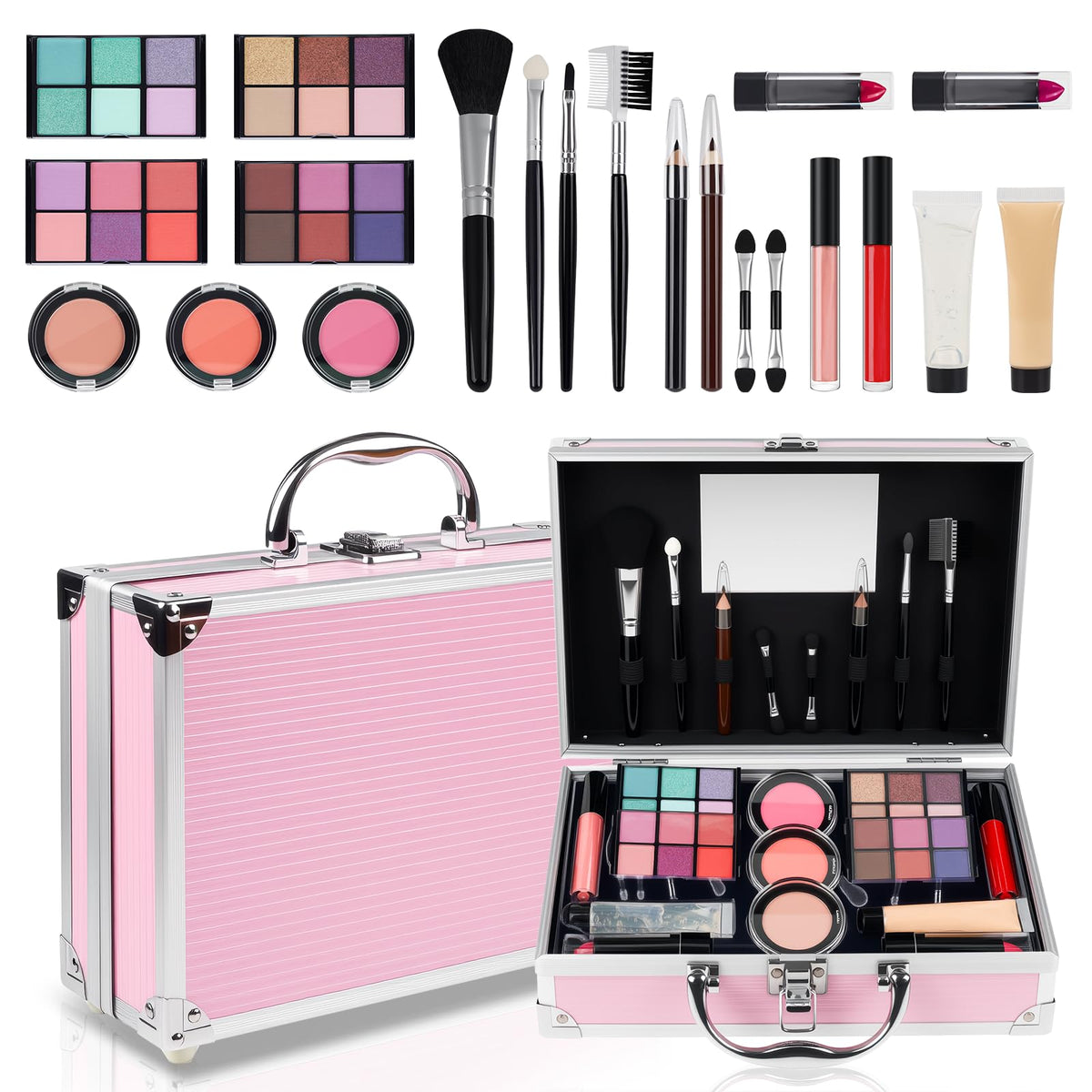 Mileonaim makeup kit teens compact travel case enables on-the-go touch-ups.