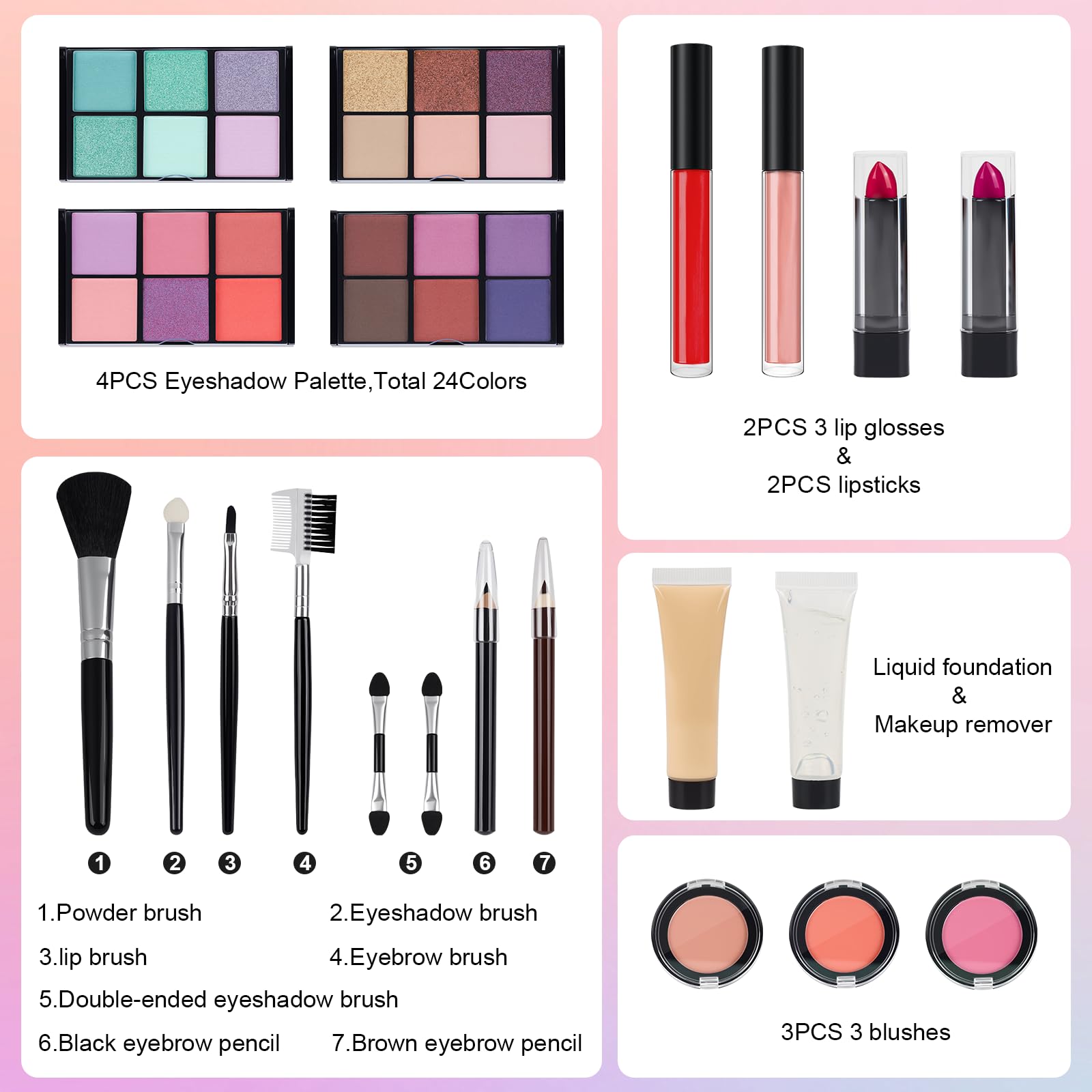 Mileonaim makeup kit lip gloss with lasting glossy finish