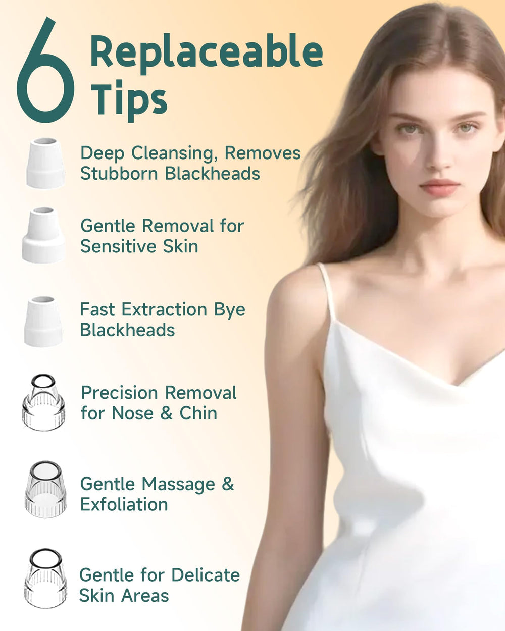 Miley blackhead remover vacuum showing 3 suction levels for customizable cleansing.