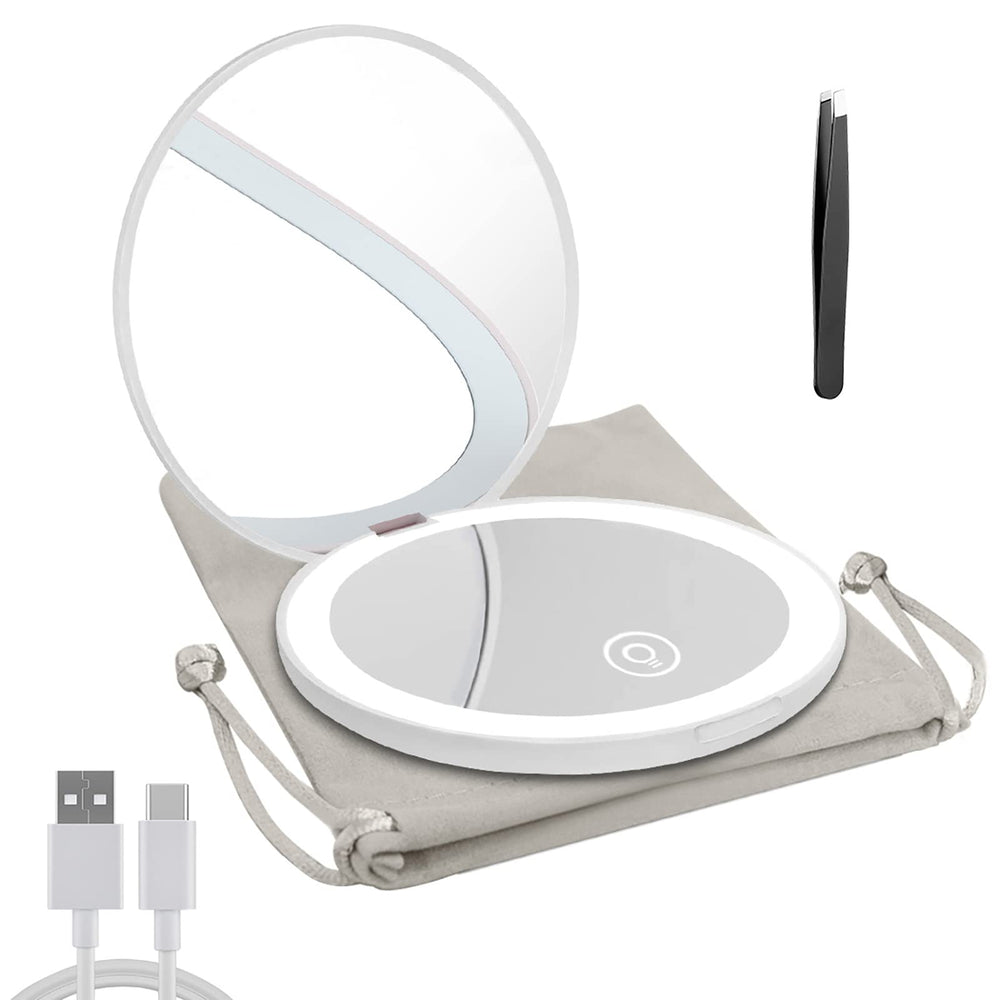 Milishow compact mirror with LED light showing daylight glow for precise makeup