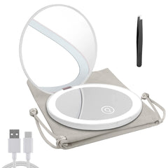 Milishow compact mirror with LED light showing daylight glow for precise makeup