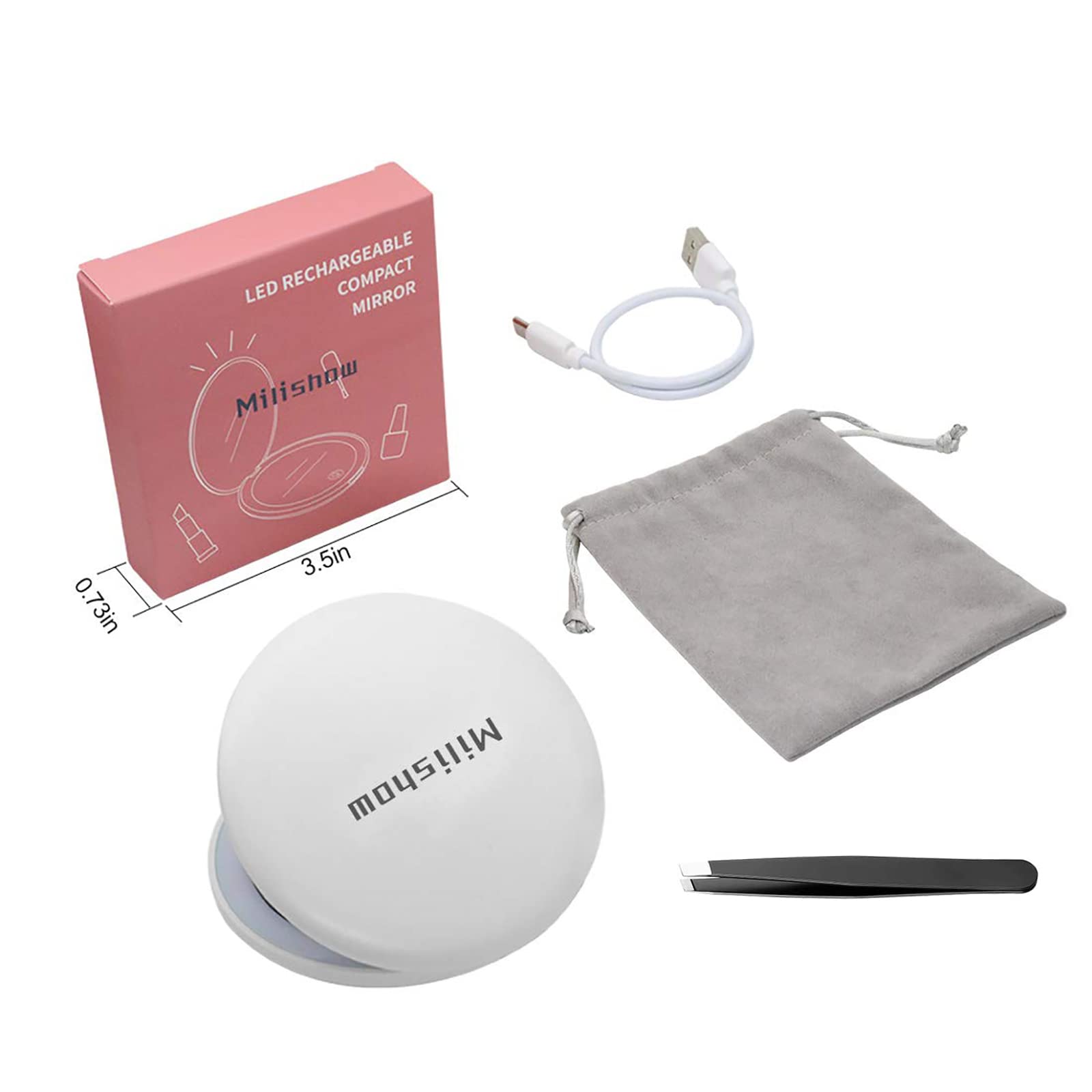 Milishow mirror package includes carry pouch and tweezer for convenience