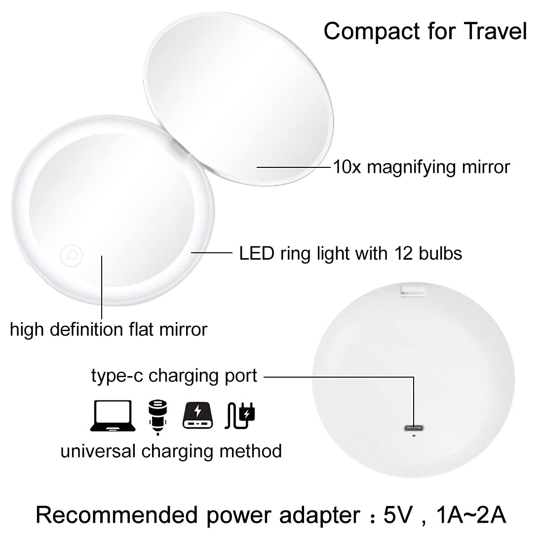 Milishow compact travel-size mirror fits purses and pockets
