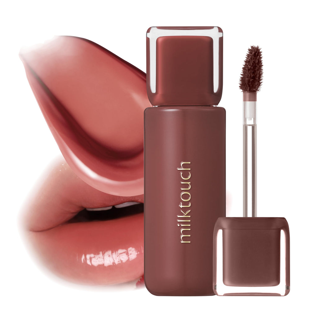 MILKTOUCH Jelly Fit Lip Tint Fallen Coco closeup gloss highlights hydrated jelly shine.