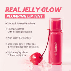 MILKTOUCH Jelly Fit Lip Tint Rosy Breeze cooling-tingle showcases subtle plumping while refreshing