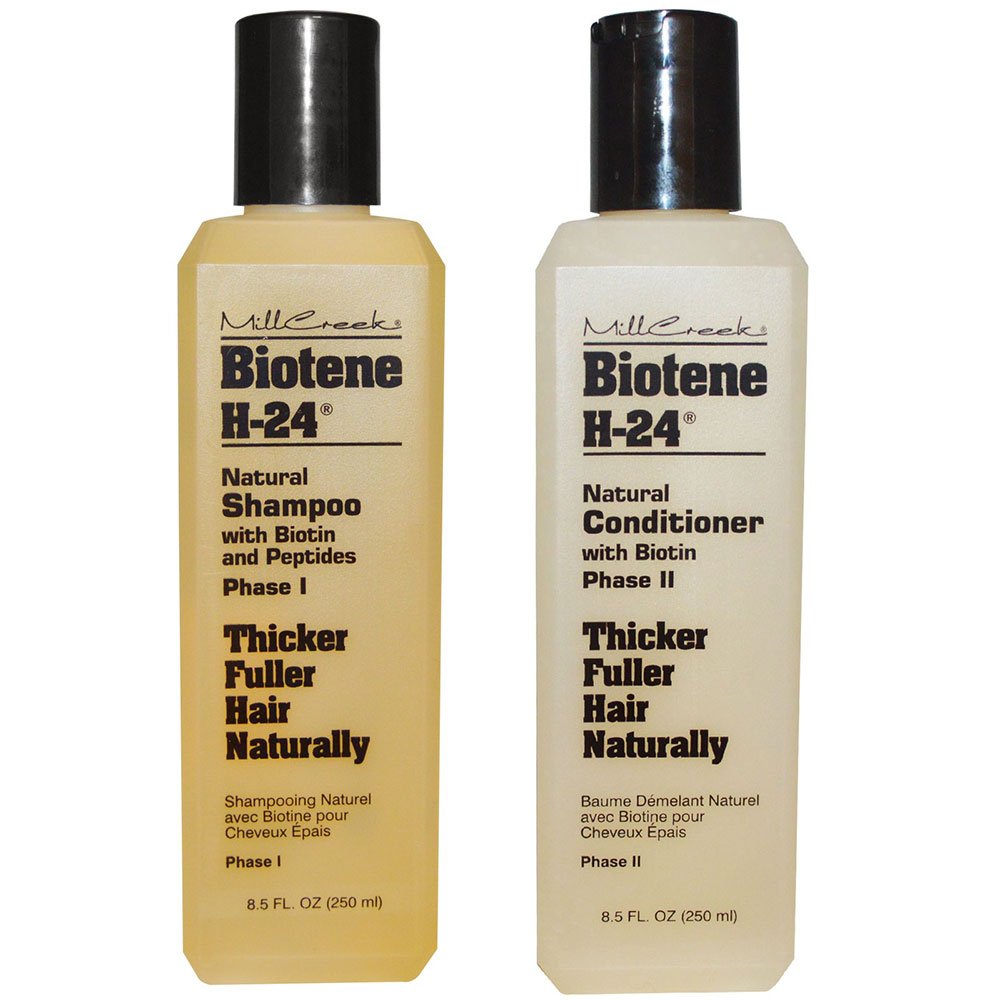 Mill Creek Biotene H-24 Shampoo bottle showcases hydrating formula for daily cleansing.